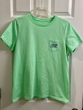 Womens Vineyard Vines Shirt L Green Whale Parrots Tropical Palm Trees Buffet Tee